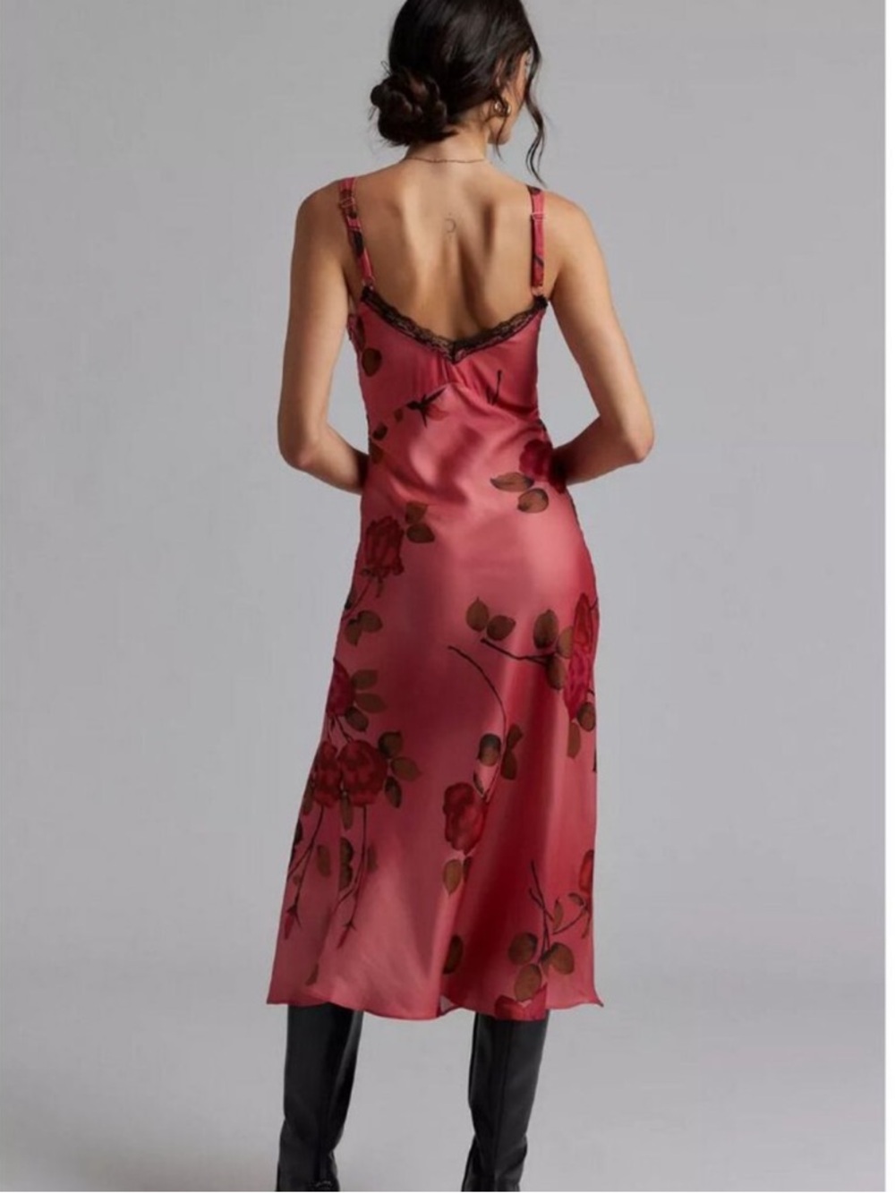 New Kimchi Blue Liz Lace Trim Satin Slip Midi Dress - Picture 2 of 5